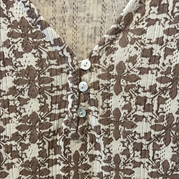 Lucky Brand NWT ~ Women's Cream & Tan Patterned Top ~ 3/4 Length Sleeves - Picture 6 of 6